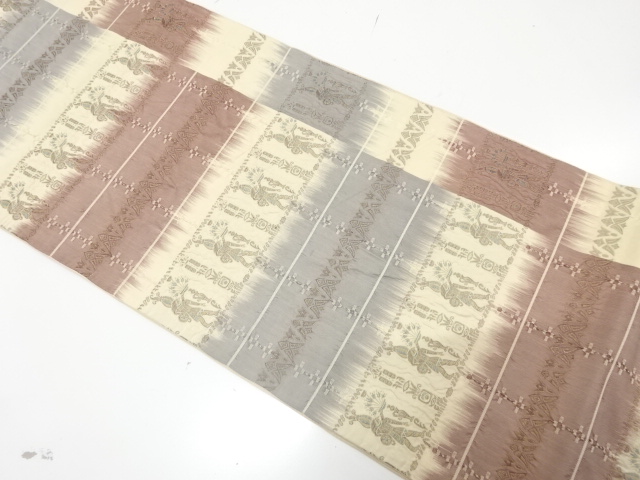 JAPANESE KIMONO FUKURO OBI / SILK / WOVEN MURAL & PEOPLE